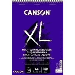 Canson XL Mix Media Fluido Album Espiral de 30 Hojas A4 - 250g - Grano Fino - Color Blanco