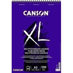 Canson XL Mix Media Fluido Album Espiral de 30 Hojas A3 - 250g - Grano Fino - Color Blanco