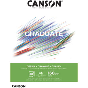 Canson Graduate Dibujo Bloc Encolado de 30 Hojas A5 - 160g - Grano Fino - Color Blanco Natural