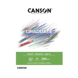 Canson Graduate Dibujo Bloc Encolado de 30 Hojas A4 - 160g - Grano Fino - Color Blanco Natural