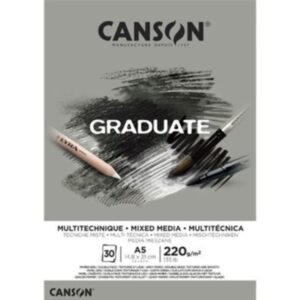 Canson Graduate Mix Media Bloc Encolado de 30 Hojas A5 - 220g - Grano Fino - Color Gris
