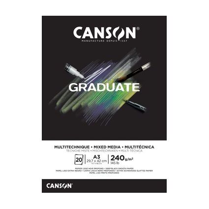 Canson Graduate Mix Media Bloc Encolado de 20 Hojas A5 - 240g - Grano Fino - Color Negro