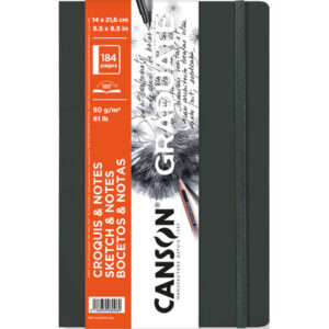 Canson Graduate Sketch Cuaderno con 92 Hojas - 14x21.6cm - 90g - Grano Fino - Tapa Blanda - Color Gris Oscuro