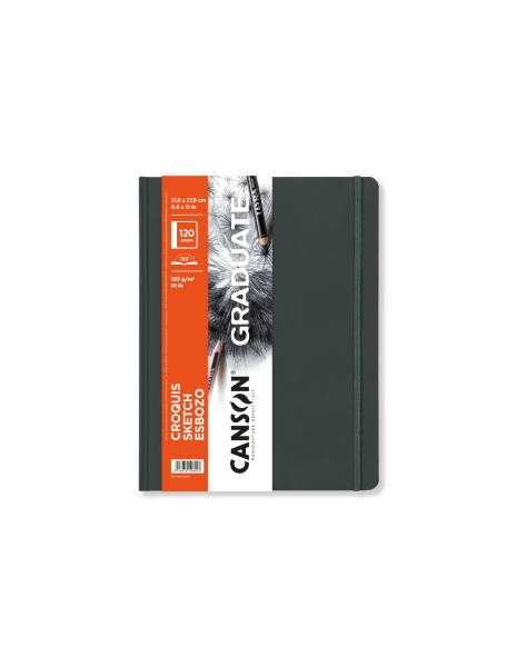 Canson Graduate Sketch Cuaderno con 60 Hojas - 21.6x27.9cm - 120g - Grano Fino - Tapa Dura - Color Blanco