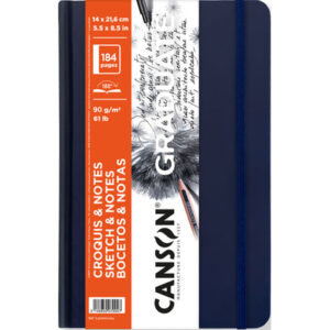Canson Graduate Sketch Cuaderno con 92 Hojas - 14x21.6cm - 90g - Grano Fino - Tapa Dura - Color Azul Oscuro