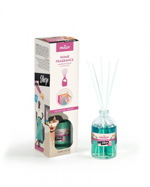 Prady Ambientador Mikado Fashion Shop - Frasco de Cristal 100 ml y Varitas Difusoras