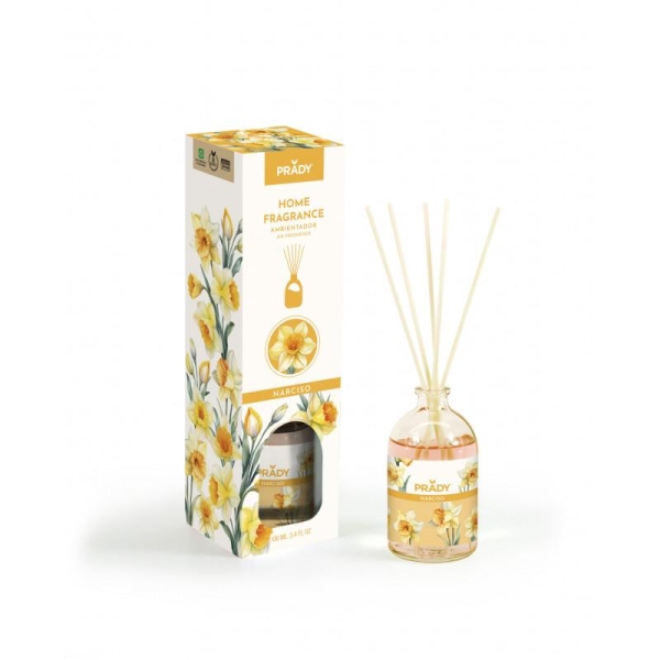 Prady Ambientador Mikado Narciso - Frasco de Cristal 100 ml y Varitas Difusoras