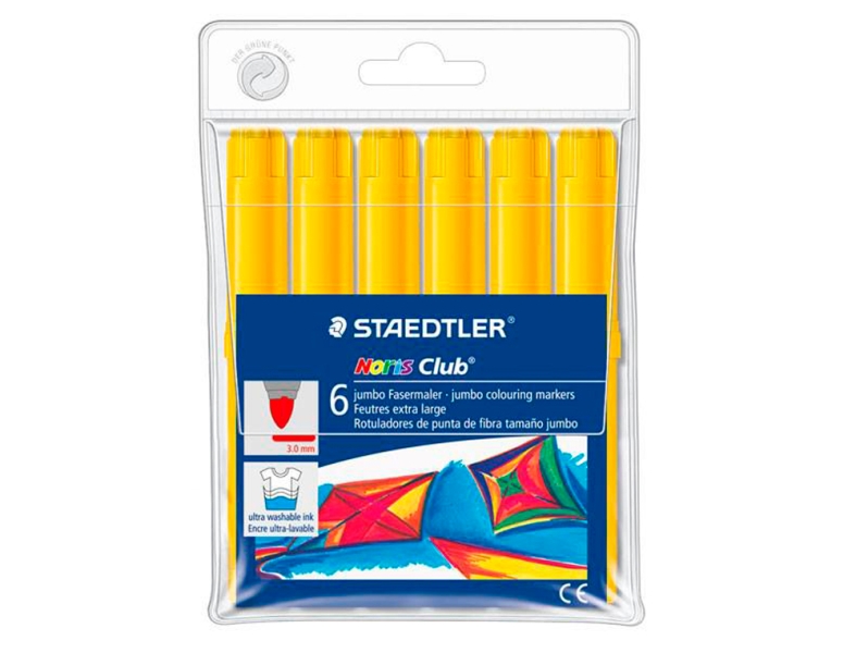 Staedtler Noris Jumbo 340 Pack de 6 Rotuladores Jumbo - Punta de Fibra - Trazo 3mm - Tapa Ventilada - Color Amarillo
