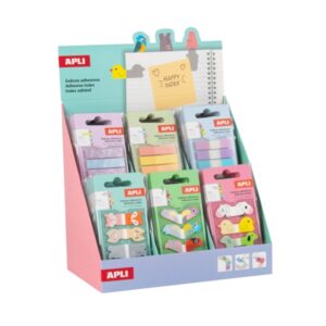 Apli Expositor con 48 Packs de 80 Indices Adhesivos de Papel 44x16mm - Faciles de Despegar - Organiza Tus Documentos