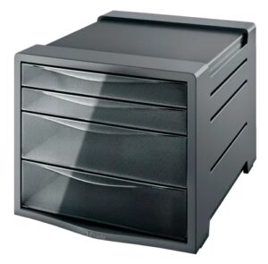 Esselte Intego Buc de 4 Cajones - 2 Medidas de Cajon - Deslizamiento Suave - Base con Goma Antideslizante - Color Gris