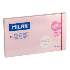 Milan Bloc de 90 Notas Super Adhesivas - Removibles - Mayor Permanencia - 76mm x 127mm - Color Rosa Pastel