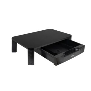 Tooq Soporte Elevador para Monitor o Portatil - Cajon de Gran Capacidad - Almohadillas Antideslizantes - Regulacion de Altura - Peso Max. 20kg - Color Negro