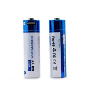 Energy Sistem Charge Pro C Pack de 2 Pilas Recargables USB-C - 3405mWh - 2270mAh - AA  - 2.5V - Carga Por USB-C