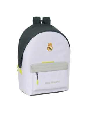 Safta Real Madrid Mochila Antirrobo para Portatil hasta 15.6" - Bolsillo para Tablet hasta 11" - USB Integrado - Cremallera con Doble Tirador - 31x44x18cm - Color Blanco y Negro