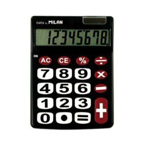 Milan Nata Calculadora de Sobremesa 8 Digitos - Teclas Grandes - Tecla Rectificacion Entrada de Datos - Color Negro