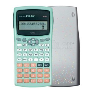 Milan M240 Calculadora Cientifica 10+2 Digitos - Pantalla de 2 Lineas - 240 Funciones Integradas Incluyendo 124 Cientificas - Carcasa Protectora - Color Turquesa/Blanco/Rosa