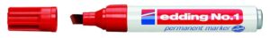 Edding Nº1 Rotulador Permanente - Punta Biselada - Trazo entre 1 y 5 mm. - Recargable - Secado Instantaneo - Color Rojo