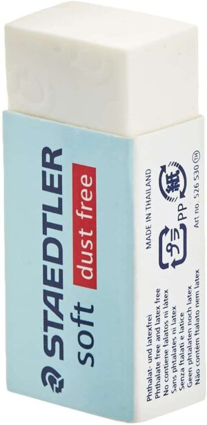 Staedtler Soft 526 S30 Goma de Borrar - Plastico - Maxima Limpieza - Faja Protectora - No Decolora el Papel - Color Blanco