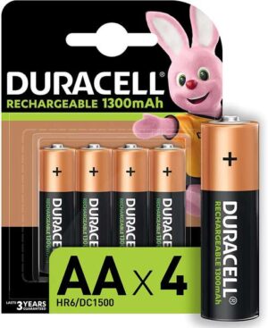 Duracell Pack de 4 Pilas Recargables NiHM AA LR6 1.2V 1300mAh Precargadas