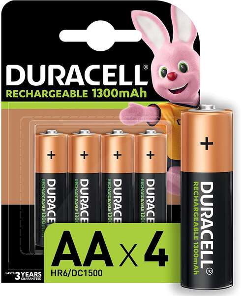 Duracell Pack de 4 Pilas Recargables NiHM AA LR6 1.2V 1300mAh Precargadas