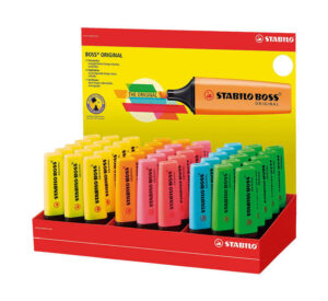 Stabilo Boss 70 Expositor de 45 Marcadores Fluorescentes - Trazo entre 2 y 5mm - Recargable - Tinta con Base de Agua - Colores Surtidos