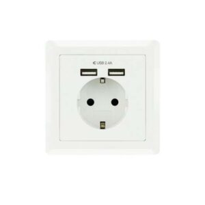 Nanocable Roseta Base de Enchufe de Pared Empotrable Tipo Schuko con 2 Tomas USB 2.4A - Color Blanco