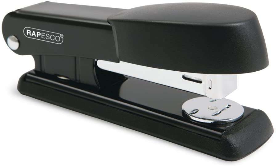 Rapesco Bowfin Grapadora Metalica de Sobremesa - Hasta 25 Hojas - Grapas 26/6, 24/6 - Grapado Cerrado y Abierto - Color Negro