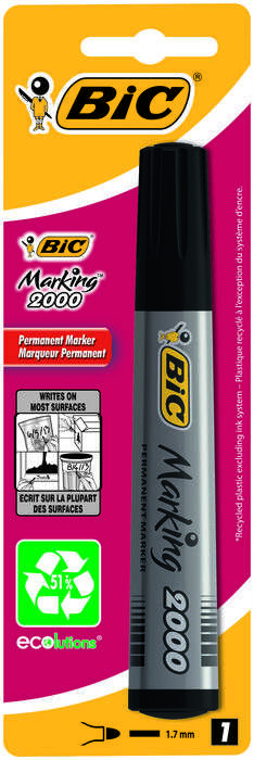 Bic Marking 2000 Ecolutions Rotulador Permanente - Tinta con Base de Alcohol - Ecologico - Secado Rapido - Color Negro