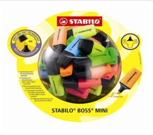 Stabilo Boss Mini Expositor con 50 Marcadores Fluorescentes - Trazo entre 2 y 5mm - Tinta con Base de Agua - Antisecado - Colores Surtidos