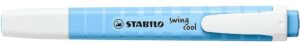 Stabilo Swing Cool Pastel Marcador Fluorescente - Cuerpo Plano - Punta Biselada - Trazo entre 1 y 4mm - Tinta con Base de Agua - Antisecado - Color Azul Ventoso
