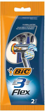 Bic Flex 3 Pack de 2 Maquinillas de Afeitar Desechables de 3 Hojas - Cabezal Pivotante - Tira Lubricante con Aloe Vera