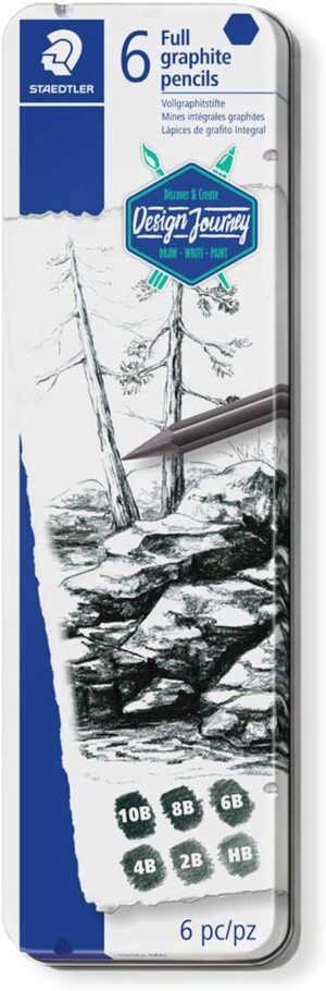 Staedtler Mars Lumograph Pure Graphite 100G Pack de 6 Lapices de Grafito - Tonos Brillantes - Graduaciones Surtidas