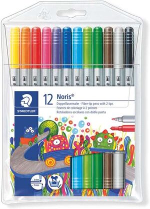 Staedtler Noris 320 Pack de 12 Rotuladores de Doble Punta - Resistente a la Presion - Colores Surtidos