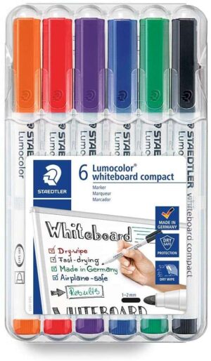 Staedtler Lumocolor 341 Pack de 6 Marcadores para Pizarra - Secado Rapido - Colores Surtidas