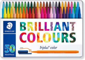 Staedtler Triplus Color 323 Pack de 50 Rotuladores de Punta Fina - Trazo 1mm Aprox - Tinta Base de Agua - Colores Surtidos