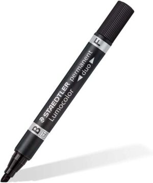 Staedtler Lumocolor 348 Rotulador Permanente de Doble Punta F de 0,6mm y M Biselada de 1,5-4mm - Secado Rapido - Color Negro