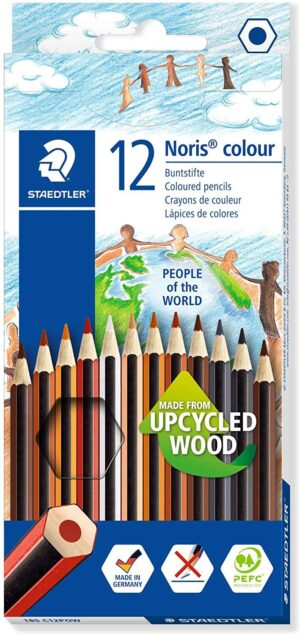 Staedtler Noris Colour 185 People of the World Pack de 12 Lapices Hexagonales de Colores - Fabricados en Wopex - Muy Resistentes - Inspirados en los Diferentes Colores de Piel