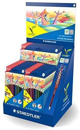 Staedtler Noris Colour 185 Expositor con 20 Estuches de 12 Lapices de Colores + 5 Estuches de 24 Lapices de Colores - Diseño Hexagonal - Colores Surtidos