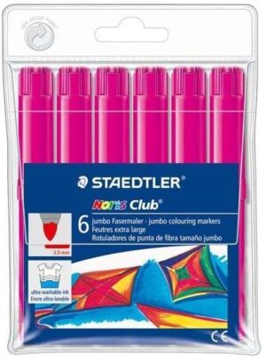 Staedtler Noris Watercolour 340 Pack de 6 Rotuladores de Gran Tamaño - Trazo 3mm Aprox - Lavable Facilmente - Tinta Base de Agua - Color Magenta