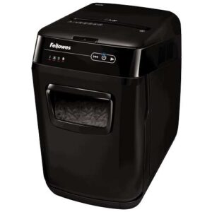 Fellowes AutoMax 150C Destructora de Papel Automatica Corte en Particulas P-4 - Autoalimentacion 150 Hojas, Manual 8 Hojas - Papelera de 32L - Color Negro/Gris