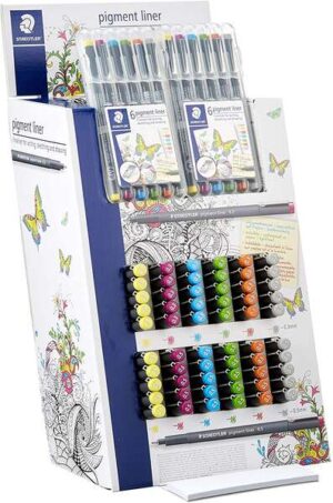 Staedtler Pigment Liner 308 Expositor con 60 Rotuladores + 10 Estuches - Colores Surtidos