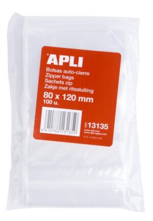 Apli Pack de 100 Bolsas Autocierre 80x120mm - Cierre Seguro - Aptas para Alimentos