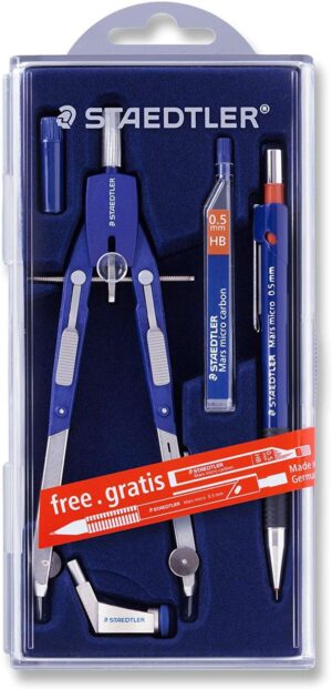 Staedtler Mars 552 Compas de Precision - Diametro Maximo 350mm - Compas de Aiuste Rapido - Patas Articuladas - Aguja Intercambiable - Mina Intercambiable