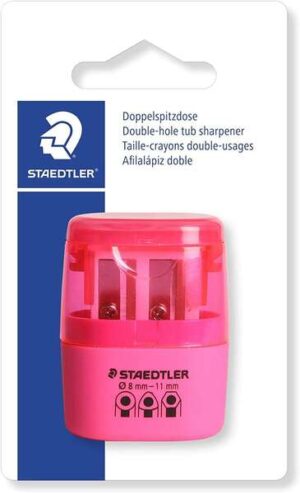 Staedtler Sacapuntas Doble Uso con Deposito - 2 Agujeros - De 8.2mm hasta 10.2mm - Color Rosa Neon