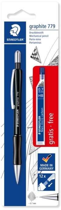 Staedtler Pack de 1 Portaminas 779 de 0.7mm + 1 Tubo de 12 Minas - Zona de Agarre Ergonomica - Resistente a Roturas
