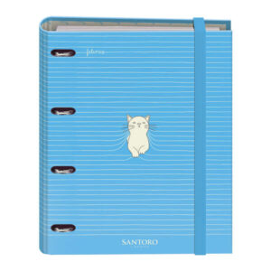 Dohe Santoro Felines Carpeta de 4 Anillas Formato A4 con Recambio de 100 Hojas - 4 Separadores de Colores - Cierre con Goma Elastica - Anillas de 35mm