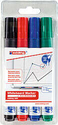 Edding 660 Pack de 4 Rotuladores para Pizarra Blanca - Punta Redonda - Trazo entre 1.5 y 3mm - Recargable - Secado Rapido - Colores Surtidos