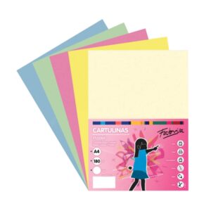Fabrisa Pack de 50 Cartulinas 180 g/m² - Tamaño A4 - Colores Pastel Surtidos