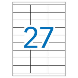 Apli Pack de 2.700 Etiquetas Rectangulares 70x30mm - 100 Hojas por 27 Etiquetas - Adhesivo Permanente - Cantos Rectos - Color Blanco