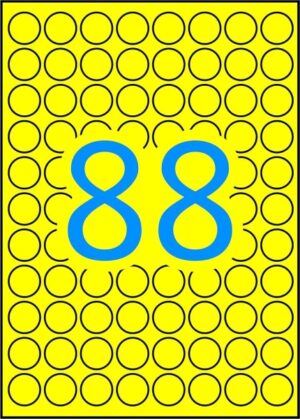 Apli Pack de 704 Etiquetas Redondas Ø 16mm - 8 Hojas A5 por 88 Etiquetas - Adhesivo Permanente - Color Amarillo